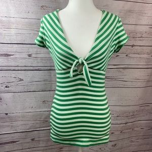 GUESS ribbed green striped tie front shirt size M